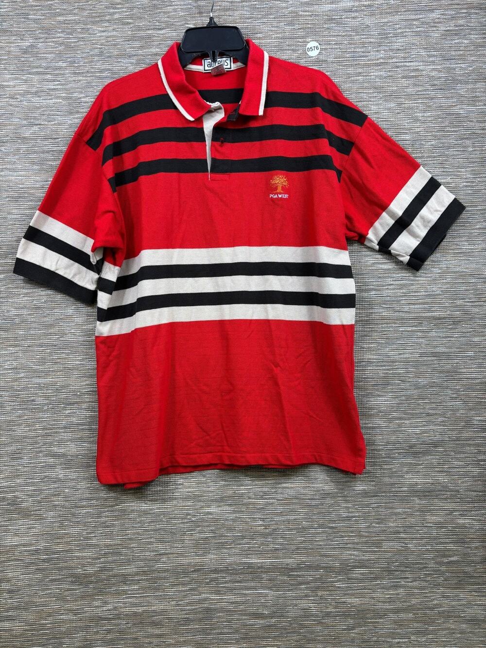 Aureus Polo Shirt Mens 2XL Red Stripe PGA West Cotton Golf Knit USA Casual
